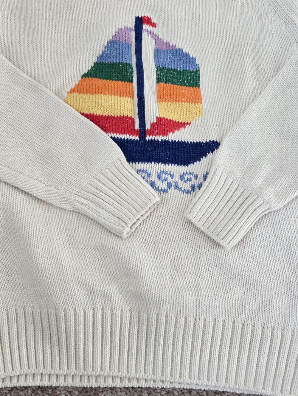 Vintage Van Heusen Sailing Boat Cotton Knit Sweater Mens Large Nautical Pteppy - Picture 11 of 16